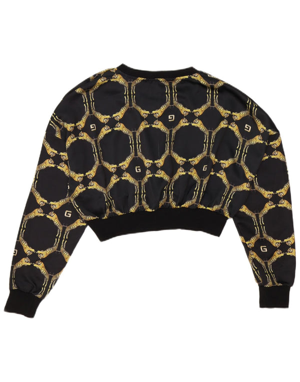 Gaelle Womens Crop Sweatshirt Jumper UK 10 Small Black Animal Print