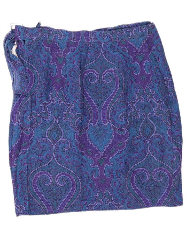 VINTAGE Womens Wrap Skirt EU 40 Medium W30  Blue Paisley Silk