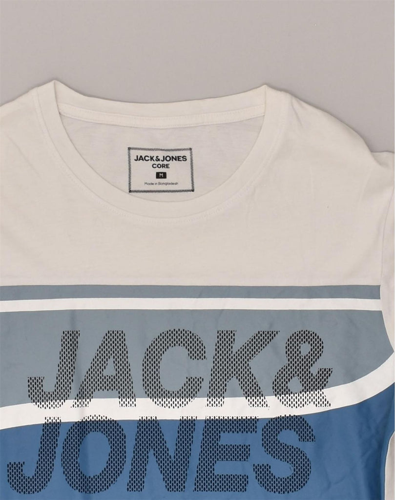 JACK & JONES Mens Graphic T-Shirt Top Medium White Colourblock Cotton | Vintage Jack & Jones | Thrift | Second-Hand Jack & Jones | Used Clothing | Messina Hembry 