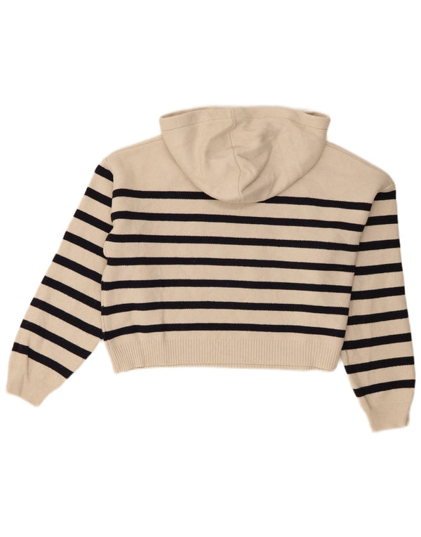 Zara Womens Oversized Crop Hooded Jumper Sweater UK 10 Small Beige Striped