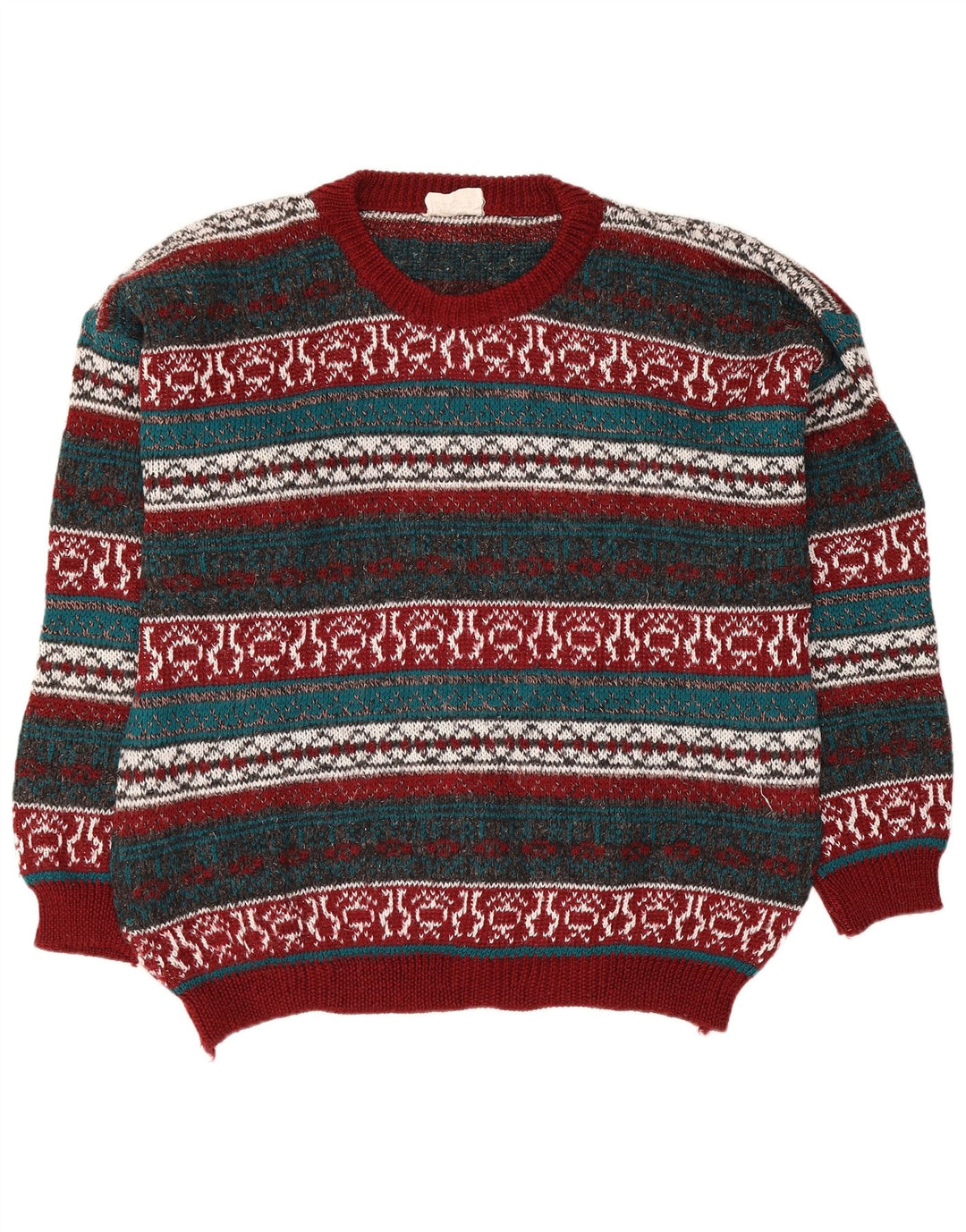 Vintage Mens Boat Neck Jumper Sweater Large Multicoloured Fair Isle Wool