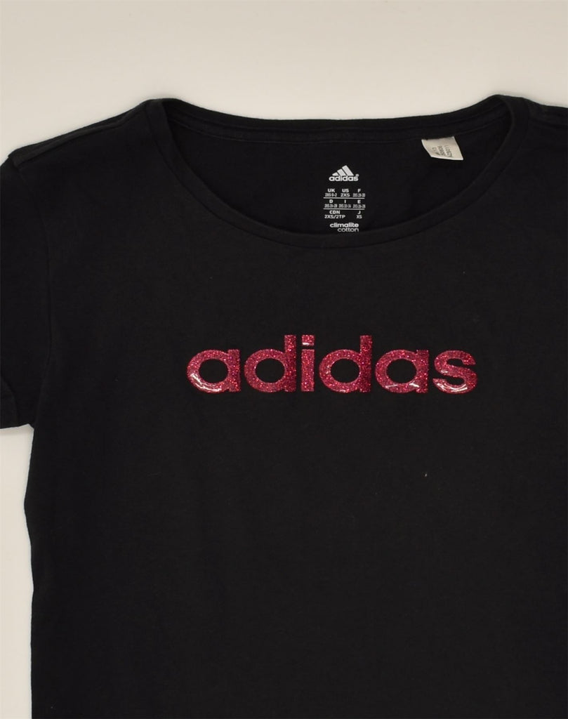 ADIDAS Womens Graphic T-Shirt Top UK 0-2 2XS Black Cotton | Vintage Adidas | Thrift | Second-Hand Adidas | Used Clothing | Messina Hembry 