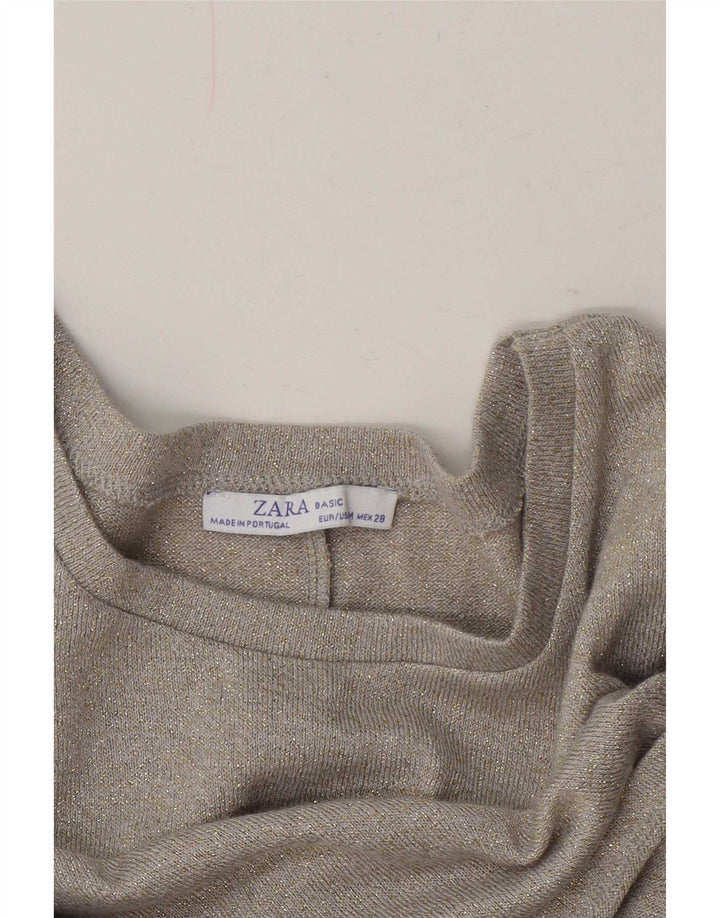 Zara Womens Crop Oversized Blouse Top UK 14 Medium Beige Flecked