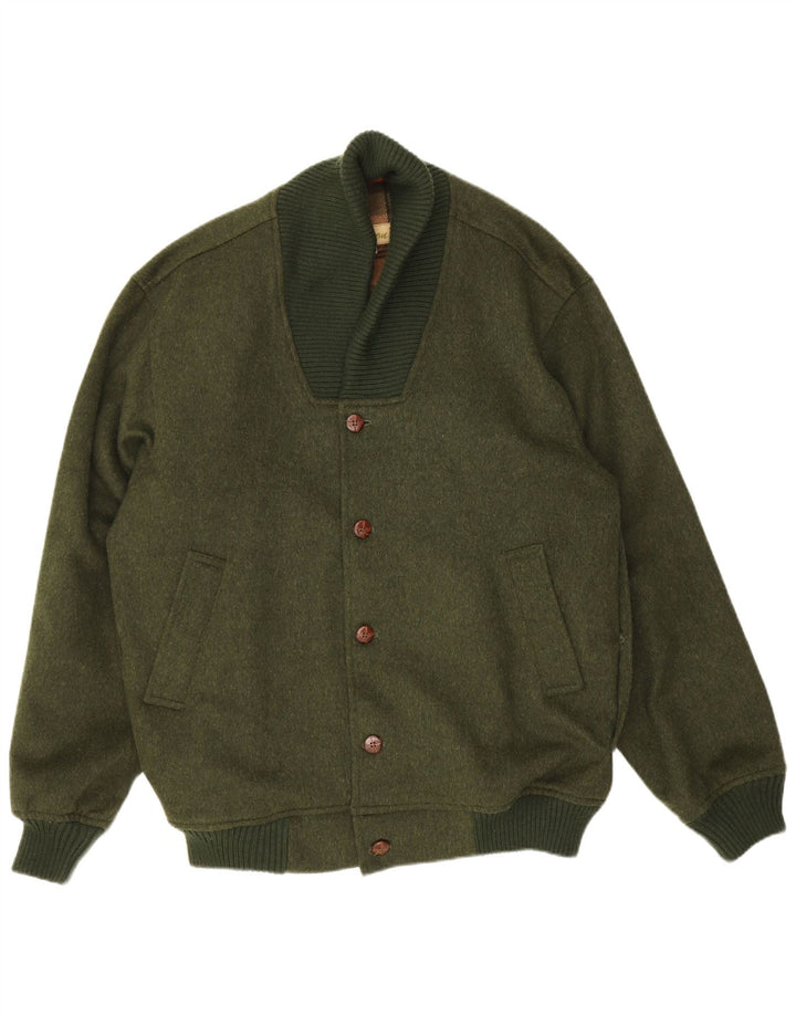 Tiroler Loden Mens Bomber Windbreaker Jacket EU 56 3XL Khaki Wool