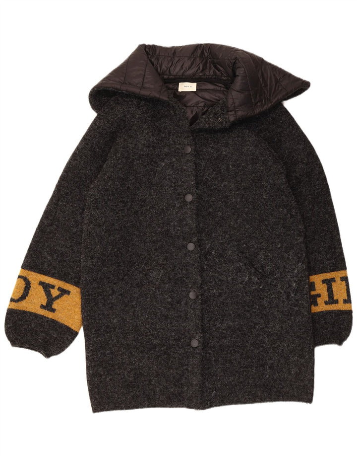 Toy G Womens Graphic Overcoat UK 12 Medium Grey Wool