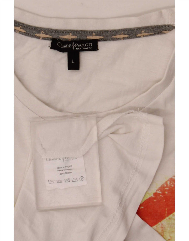 Cesare Paciotti Mens Graphic T-Shirt Top Large White Cotton