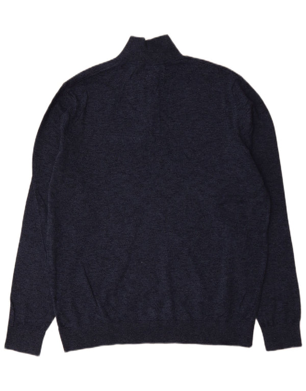 Marks & Spencer Mens Zip Neck Jumper Sweater Large Navy Blue Flecked Cotton