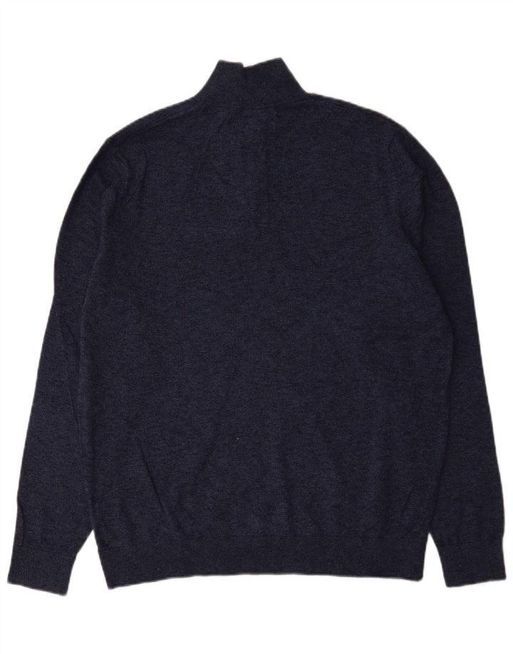 Marks & Spencer Mens Zip Neck Jumper Sweater Large Navy Blue Flecked Cotton