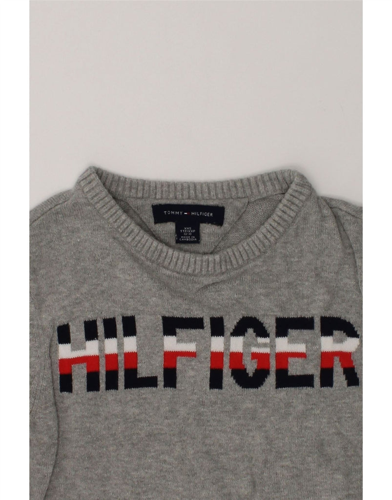 TOMMY HILFIGER Boys Graphic Crew Neck Jumper Sweater 2-3 Years 2XS  Grey | Vintage Tommy Hilfiger | Thrift | Second-Hand Tommy Hilfiger | Used Clothing | Messina Hembry 