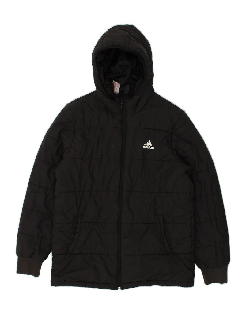 ADIDAS Boys Hooded Padded Jacket 13-14 Years Black Polyester | Vintage Adidas | Thrift | Second-Hand Adidas | Used Clothing | Messina Hembry 
