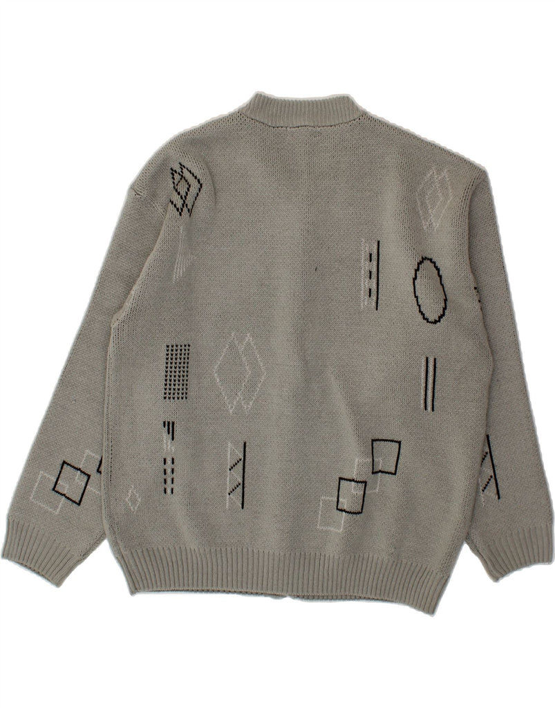 ROGER KENT Mens Cardigan Sweater UK 46 XL Grey Geometric Polyacrylic Vintage Roger Kent and Second-Hand Roger Kent from Messina Hembry 