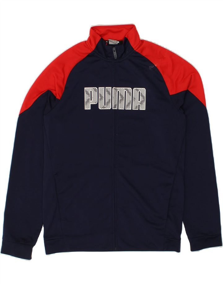 PUMA Boys Graphic Tracksuit Top Jacket 15-16 Years Navy Blue Colourblock Vintage Puma and Second-Hand Puma from Messina Hembry 