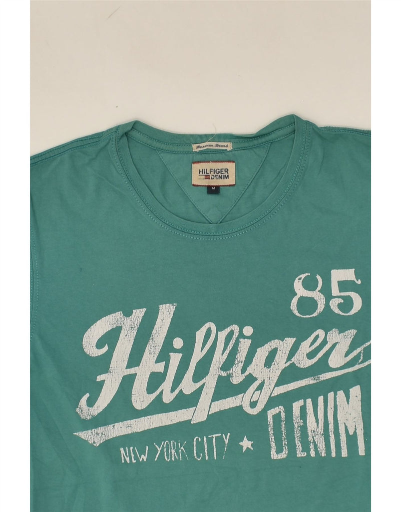 TOMMY HILFIGER Mens Graphic T-Shirt Top Medium Green Cotton | Vintage Tommy Hilfiger | Thrift | Second-Hand Tommy Hilfiger | Used Clothing | Messina Hembry 