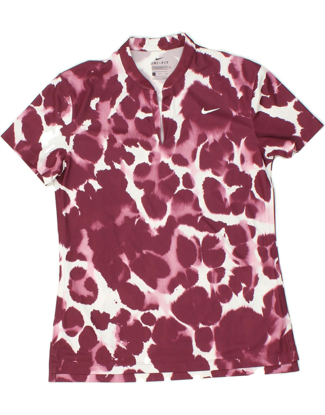 NIKE Womens Dri Fit Standard Fit T-Shirt Top UK 8 Small Maroon Tie Dye | Vintage Nike | Thrift | Second-Hand Nike | Used Clothing | Messina Hembry 