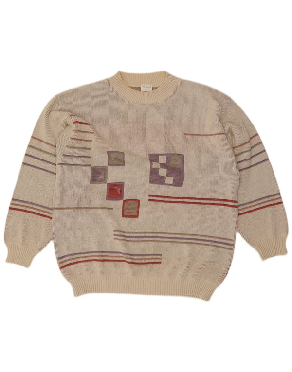 Vintage Mens Crew Neck Jumper Sweater IT 48/50 Medium Grey Geometric