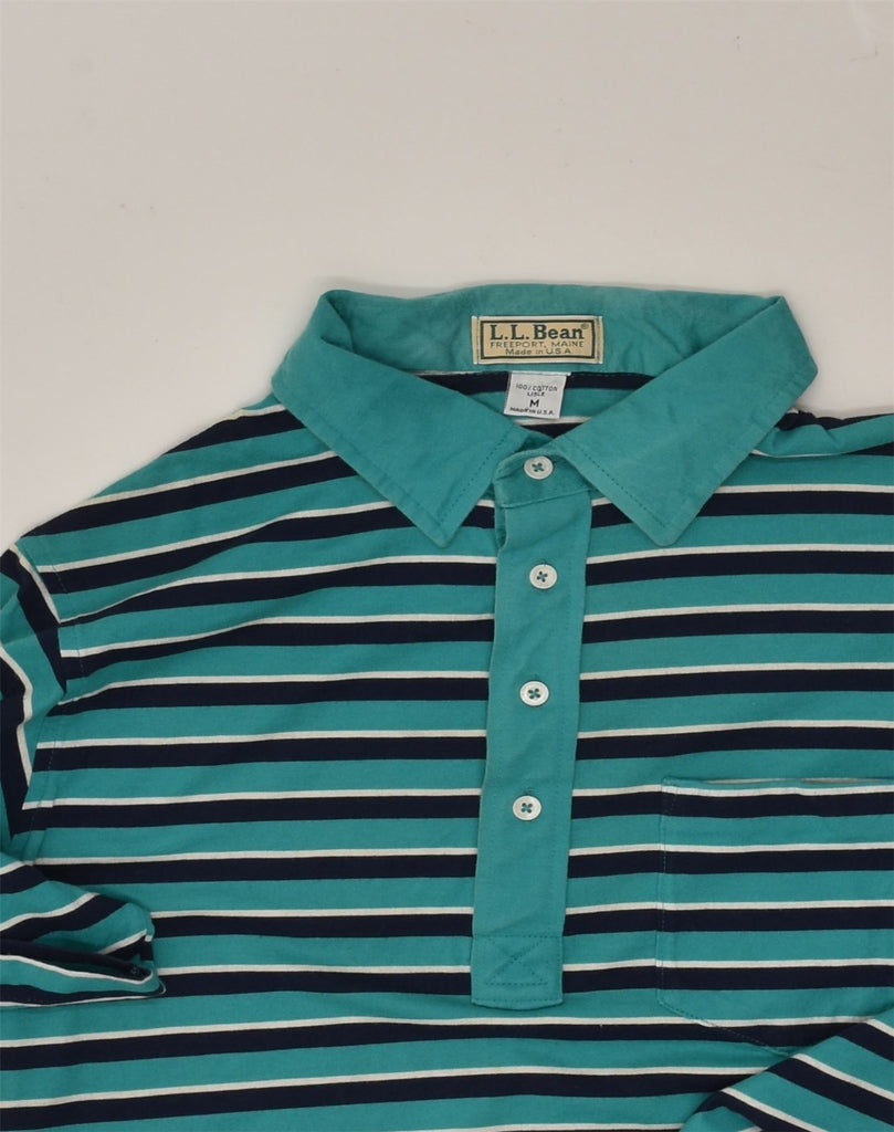 L.L.BEAN Mens Polo Shirt Medium Turquoise Striped Cotton | Vintage L.L.Bean | Thrift | Second-Hand L.L.Bean | Used Clothing | Messina Hembry 