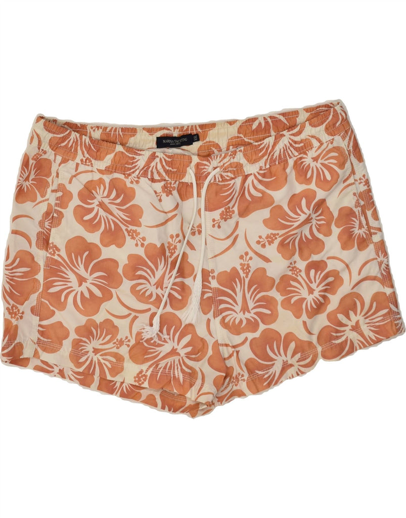 MARINA YACHTING Womens Sport Shorts UK 22 3XL Beige Floral Cotton | Vintage Marina Yachting | Thrift | Second-Hand Marina Yachting | Used Clothing | Messina Hembry 