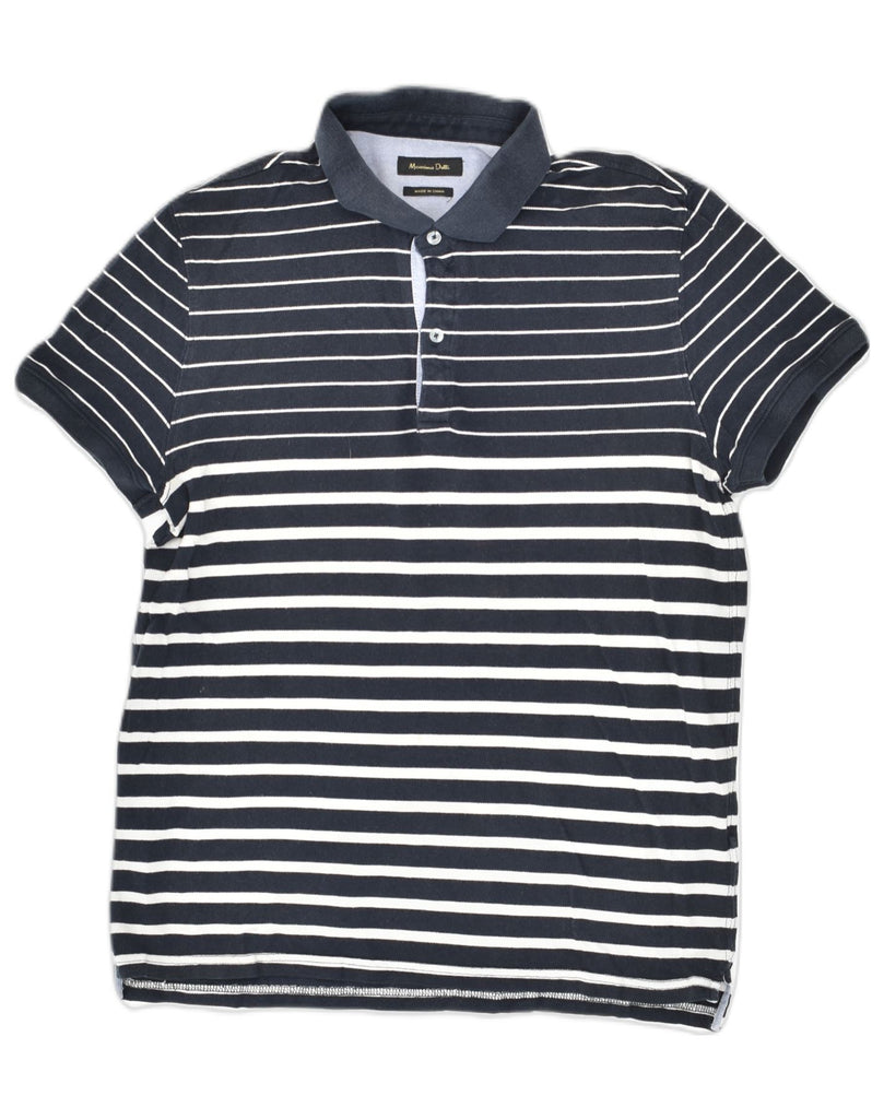 MASSIMO DUTTI Mens Slim Polo Shirt Large Navy Blue Striped Cotton | Vintage Massimo Dutti | Thrift | Second-Hand Massimo Dutti | Used Clothing | Messina Hembry 