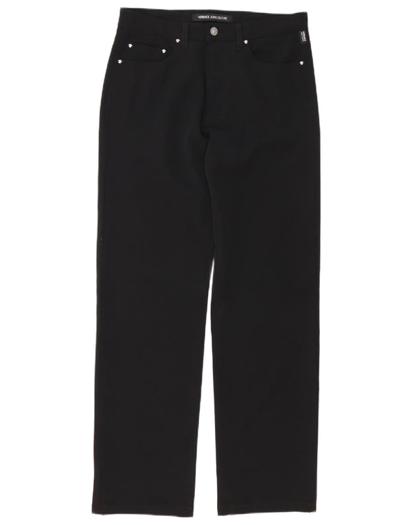 VERSACE Mens Straight Casual Trousers IT 46 Small W32 L30 Black Polyester