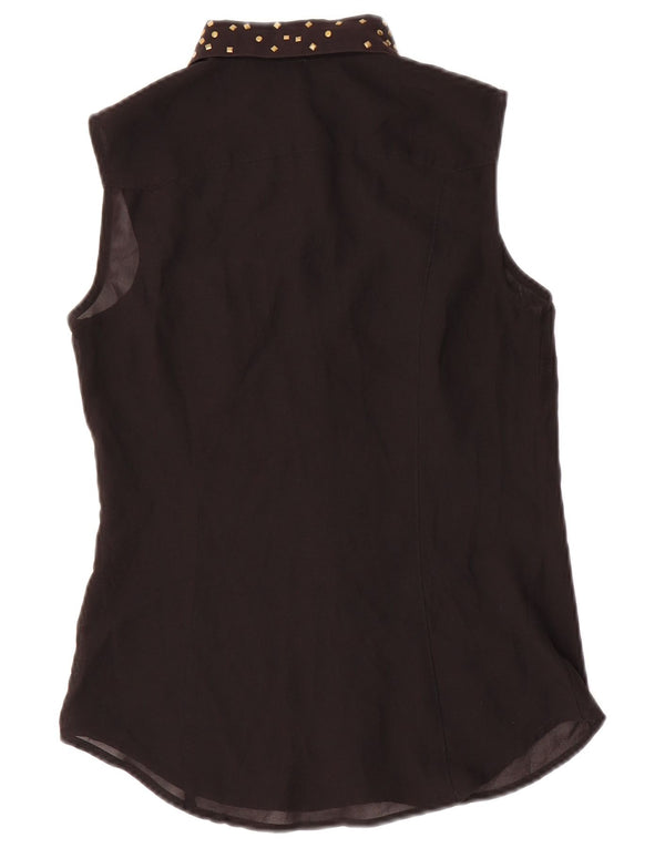 Benetton Womens Sleeveless Shirt Blouse UK 10 Small Black
