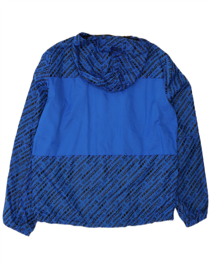 Superdry Mens Graphic Hooded Rain Jacket UK 42 XL Blue Polyester