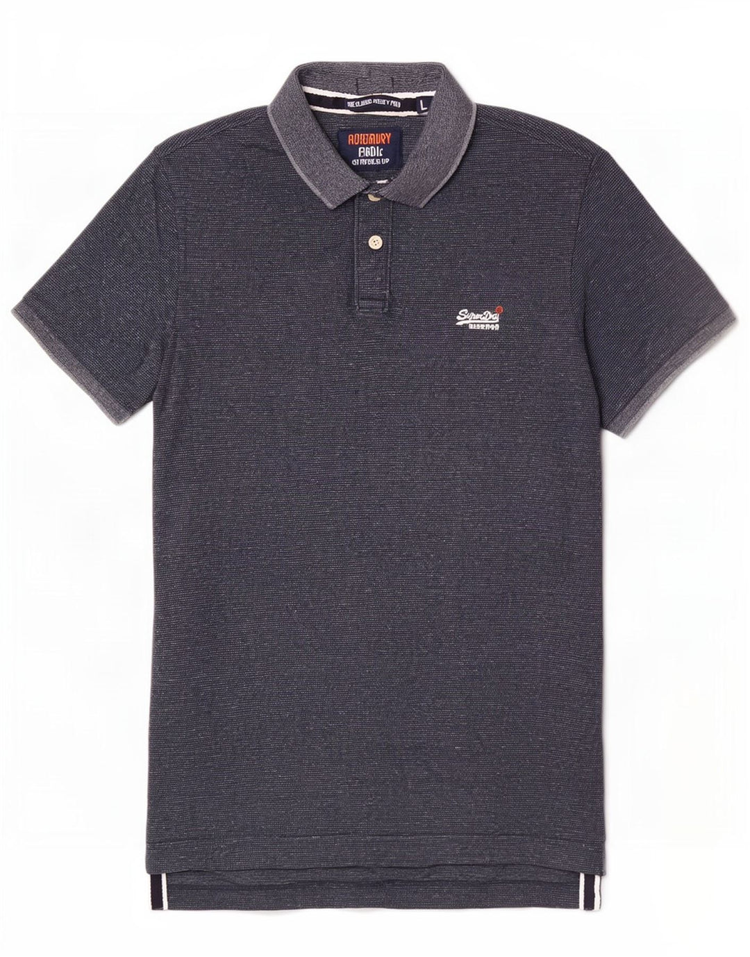 Superdry Mens Polo Shirt Large Navy Blue Flecked Cotton
