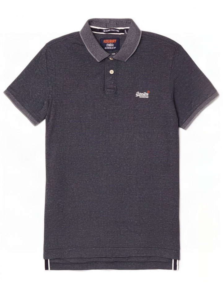 Superdry Mens Polo Shirt Large Navy Blue Flecked Cotton