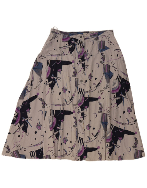 VINTAGE Womens High Waist A-Line Skirt W32 Large Grey Geometric