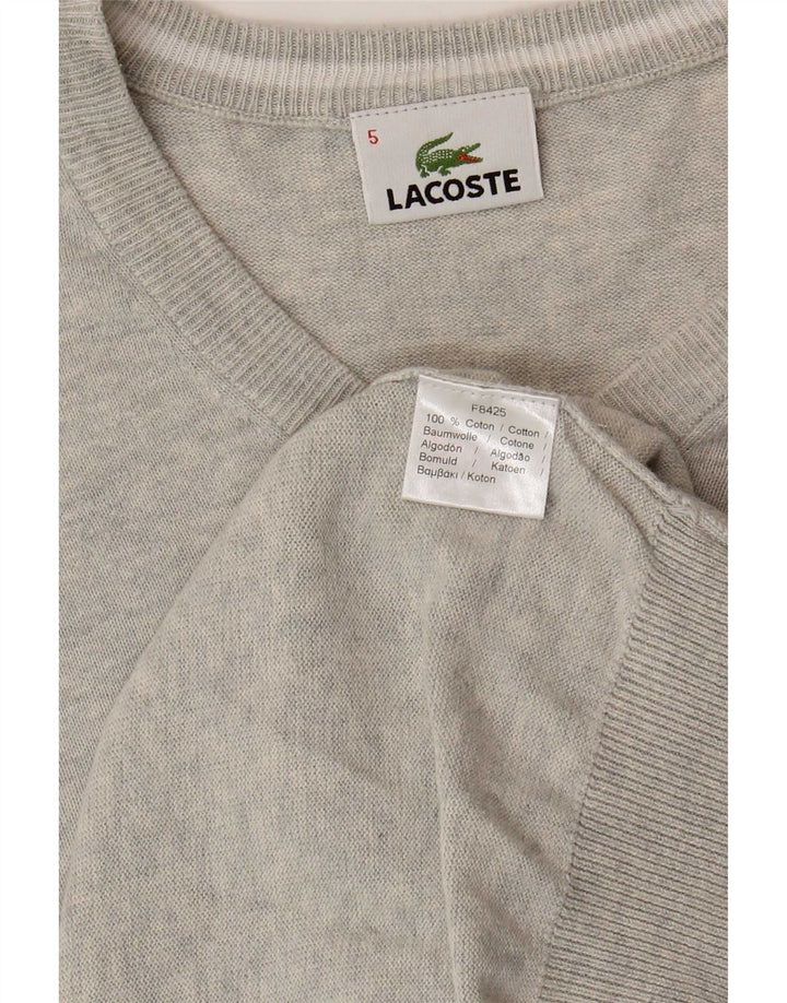 Lacoste Mens V-Neck Jumper Sweater Size 5 Large Grey Flecked Cotton