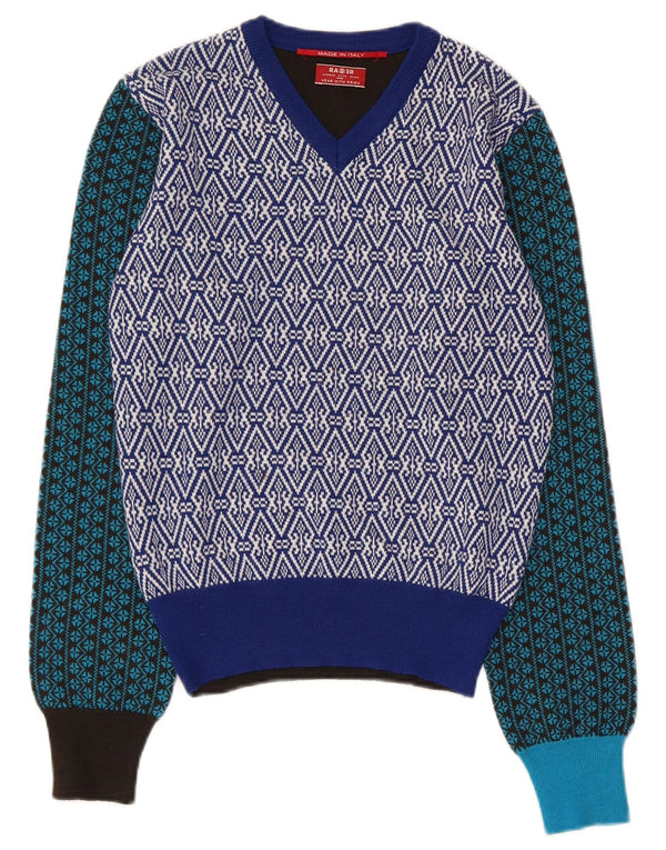 Vintage Womens V-Neck Jumper Sweater UK 14 Medium Multicoloured Patchwork