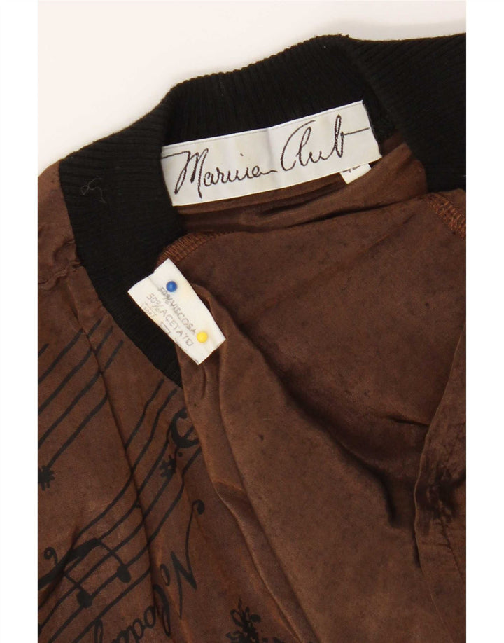 Vintage Womens Graphic Top Long Sleeve EU 42 Large Brown Viscose