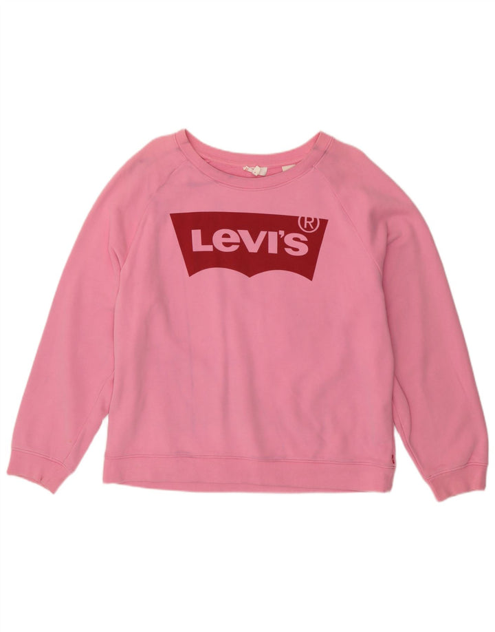 Levi's Womens Graphic Oversized Sweatshirt Jumper UK 16 Large Pink Cotton