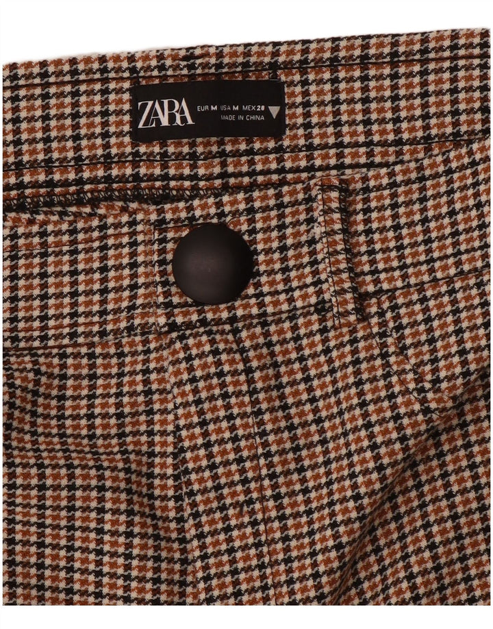 Zara Womens Slim Casual Trousers Medium W28 L28 Brown Houndstooth