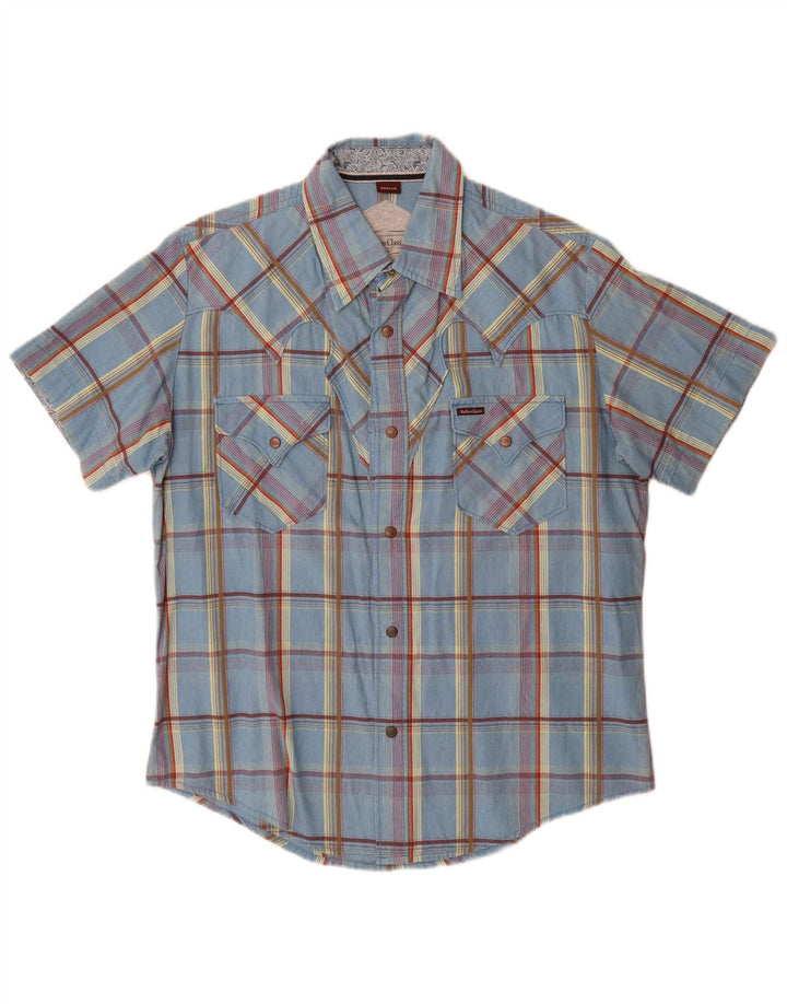 Marlboro Classics Mens Short Sleeve Shirt Medium Blue Check Cotton