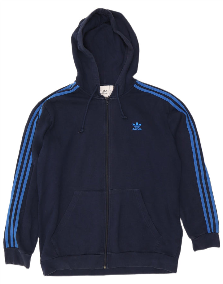 Adidas Mens Zip Hoodie Sweater Large Navy Blue Cotton