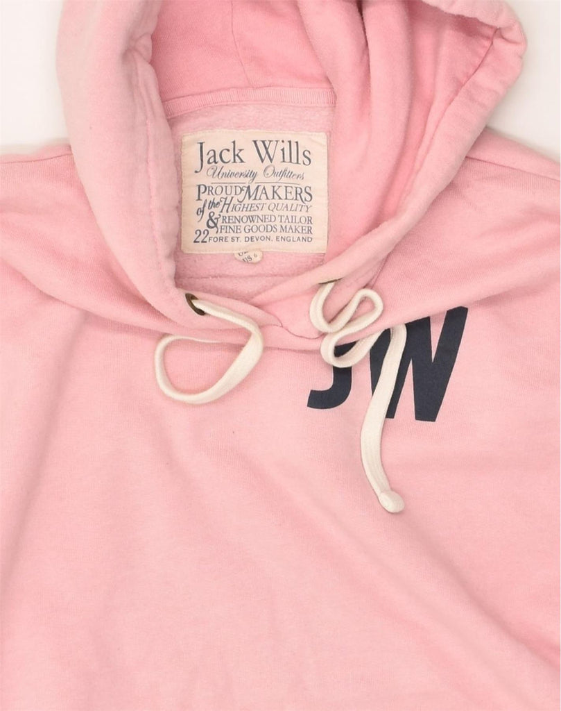 JACK WILLS Womens Loose Fit Graphic Hoodie Jumper UK 10 Small Pink Cotton | Vintage Jack Wills | Thrift | Second-Hand Jack Wills | Used Clothing | Messina Hembry 