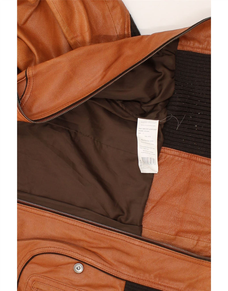 VERO MODA Womens Crop Leather Jacket UK 14 Large Brown Leather | Vintage Vero Moda | Thrift | Second-Hand Vero Moda | Used Clothing | Messina Hembry 