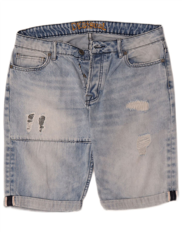 Desigual Mens Distressed Denim Shorts W32 Medium Blue