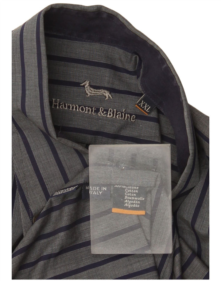 Harmont & Blaine Mens Shirt 2XL Grey Striped Cotton