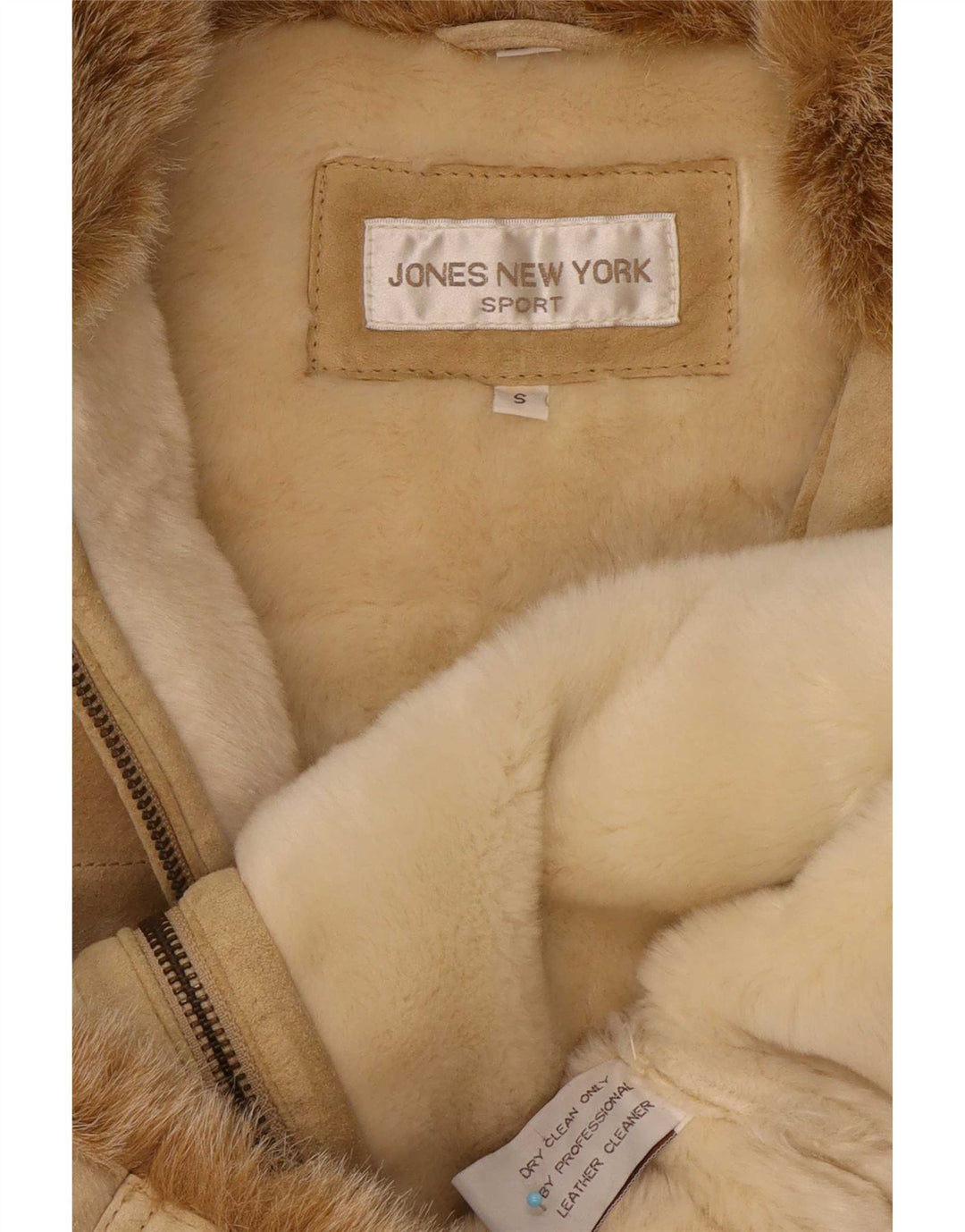 Jones New York Womens Shearling Jacket UK 10 Small Beige Leather