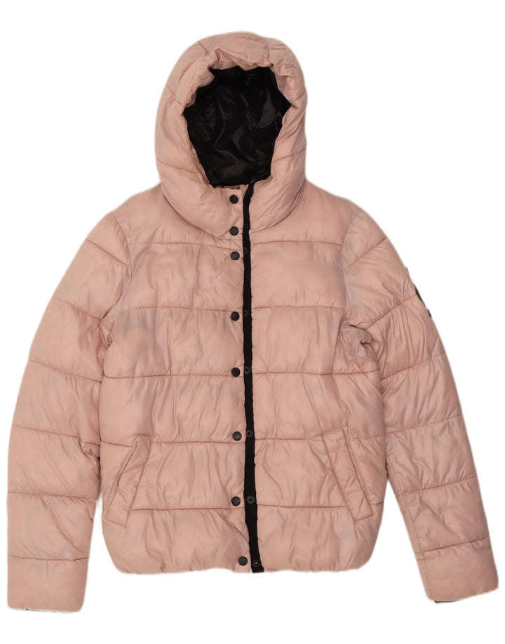 Superdry Womens Hooded Padded Jacket UK 12 Medium Pink Nylon