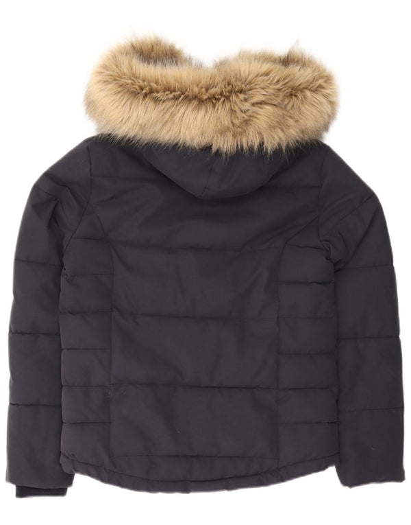 Jack Wills Womens Hooded Padded Jacket UK 8 Small Navy Blue