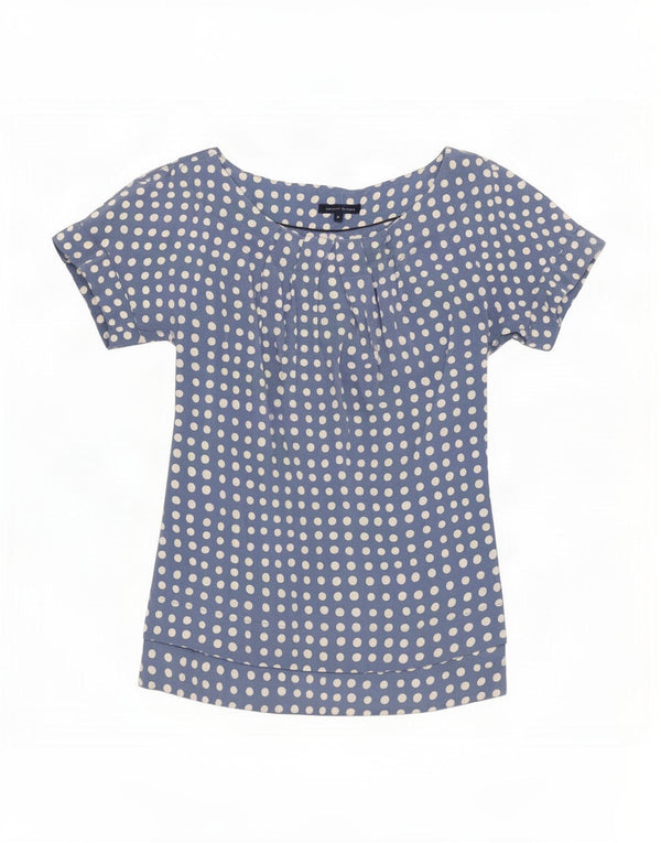Tommy Hilfiger Womens Blouse Top US 8 Medium Blue Polka Dot Silk