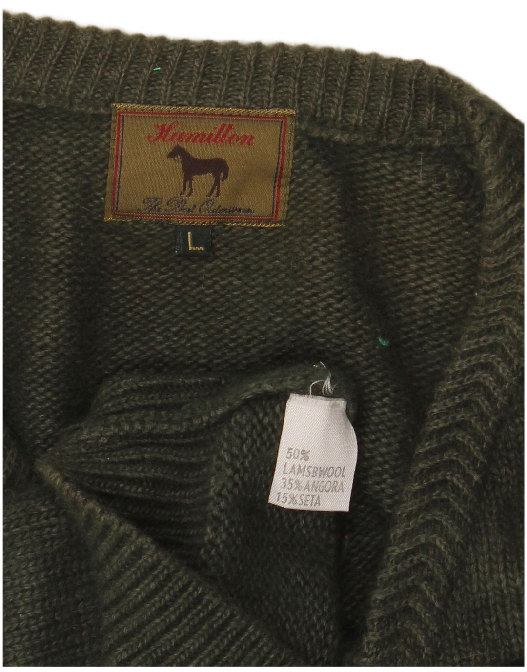 HAMILTON Mens V-Neck Jumper Sweater Large Khaki Lambswool