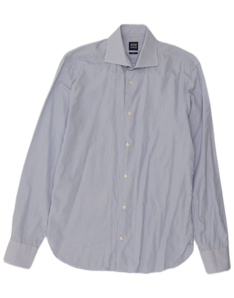 BOGGI Mens Slim Fit Shirt Size 38 15 Medium Blue Striped Cotton Vintage Boggi and Second-Hand Boggi from Messina Hembry 