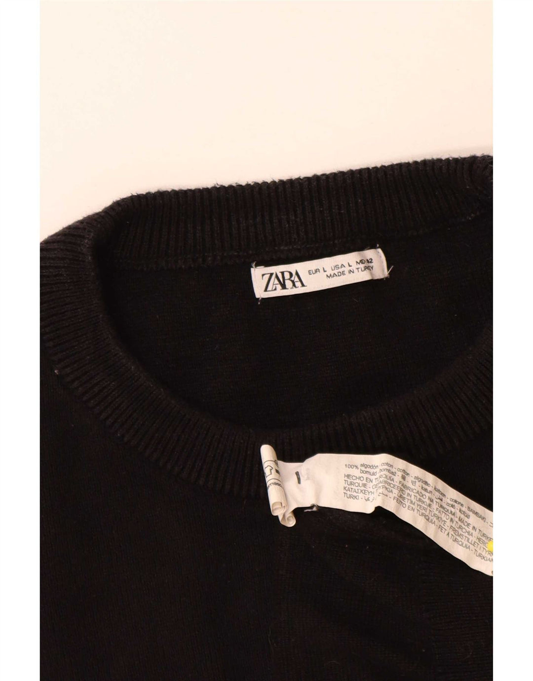 Zara Mens Crew Neck Jumper Sweater Large Black Cotton