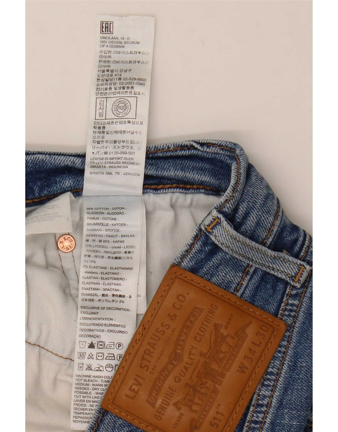 Levi's Mens 511 Slim Jeans W34 L30 Blue Cotton