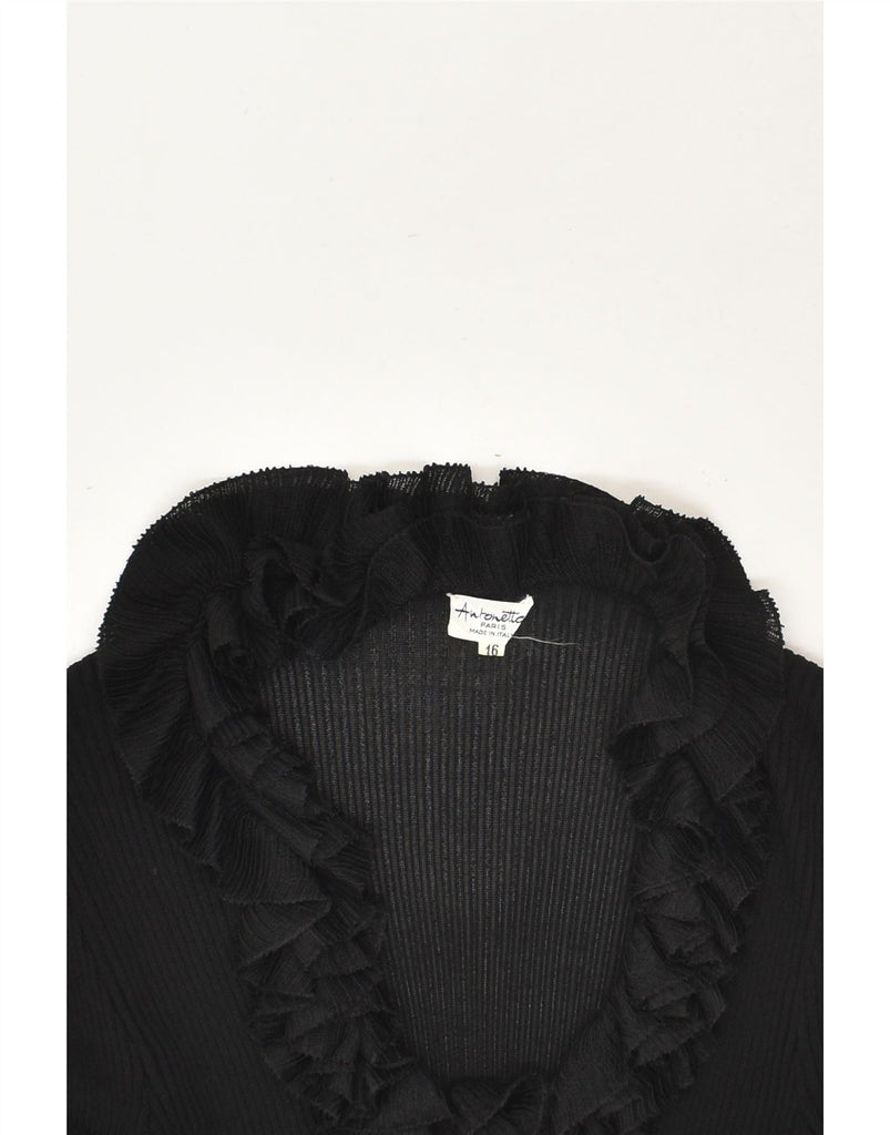 VINTAGE Womens Ruffle Front V-Neck Jumper Sweater UK 16 Large  Black | Vintage Vintage | Thrift | Second-Hand Vintage | Used Clothing | Messina Hembry 