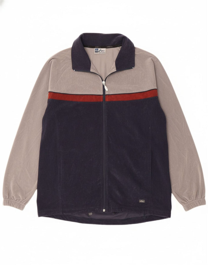 ASICS Mens Tracksuit Top Jacket Large Navy Blue Colourblock Polyester