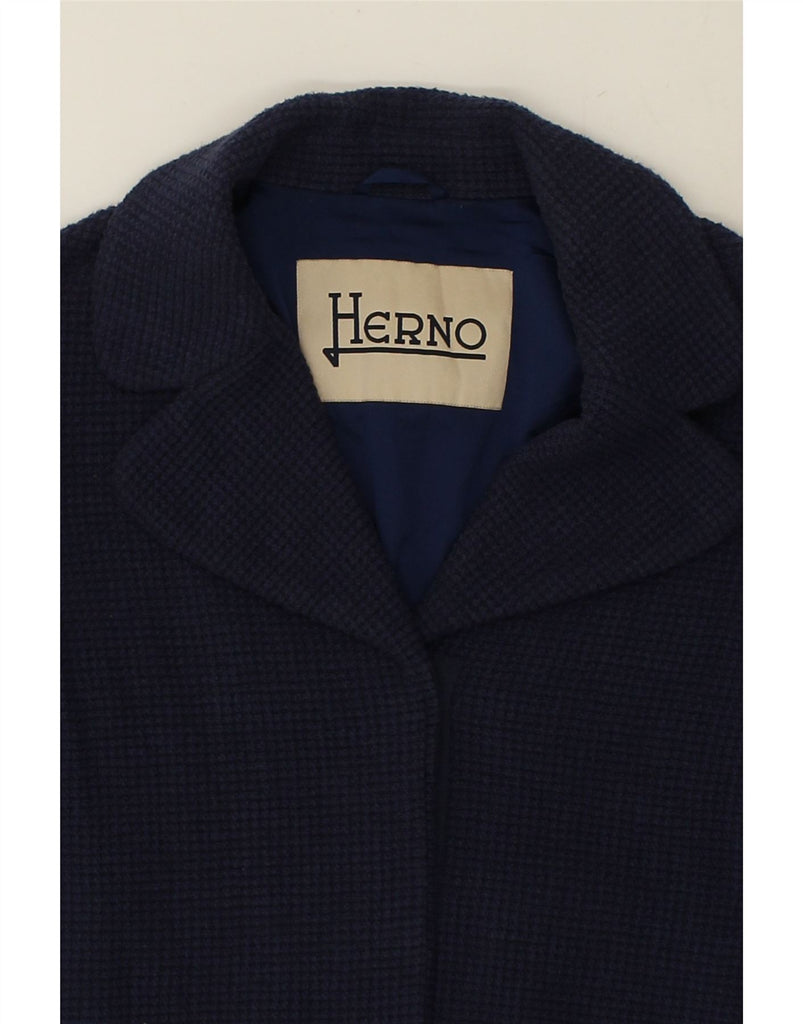 HERNO Womens 3/4 Sleeve Overcoat UK 12 Medium Navy Blue | Vintage Herno | Thrift | Second-Hand Herno | Used Clothing | Messina Hembry 